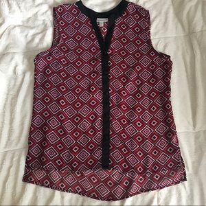 Sheer sleeveless top with black and red pattern